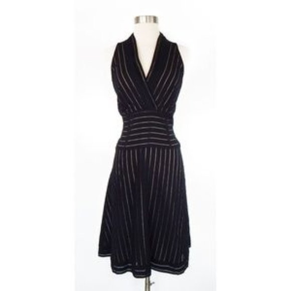 Marc New York Black with Nude Sheer Stripe Sleeveless A Line Dress [Size 4] - Picture 1 of 4